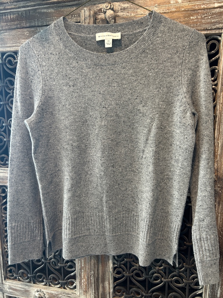 White + Warren Gray Speckled Crewneck Cashmere Sweater